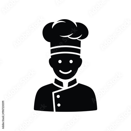 Friendly professional chef avatar wearing a traditional toque and culinary uniform, perfect for restaurant branding, catering services, and food industry menu design.