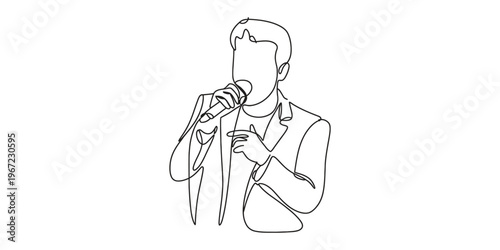 Minimalist One Line Drawing of a Man Singing