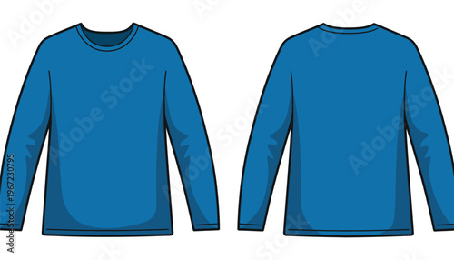 A blue long sleeve shirt illustration with front and back views