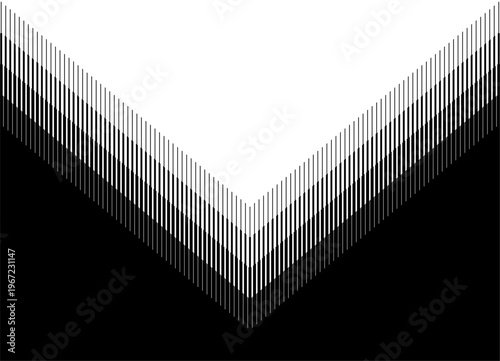 Smooth transition from black to white. Vector strict sharp arrow. Pattern with stripes. Design element. Modern vector background for covers, labels, advertising, packaging, print layouts, promotion. s