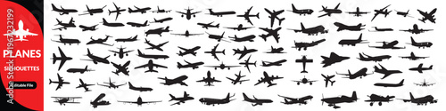 planes silhouette set, Airplane and helicopter silhouette collection, aviation aircraft set with passenger planes and choppers, transportation vector illustration isolated on white background
