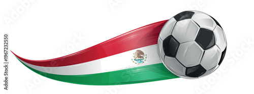 Mexico flag with soccer ball with speed effect. horizontal  illustration