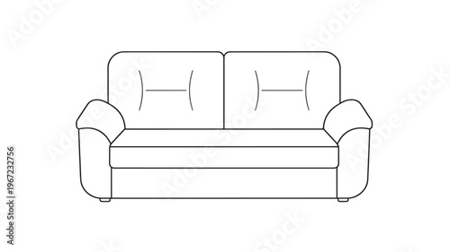 Sofa icon with simple clean lines and plush cushions, perfect for home decor and furniture design. featuring couch, interior, modern with vector and