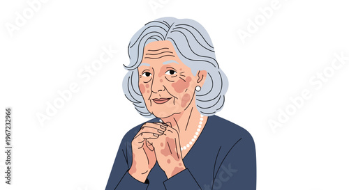 An illustration of a graceful elderly woman with white hair and skin blemishes