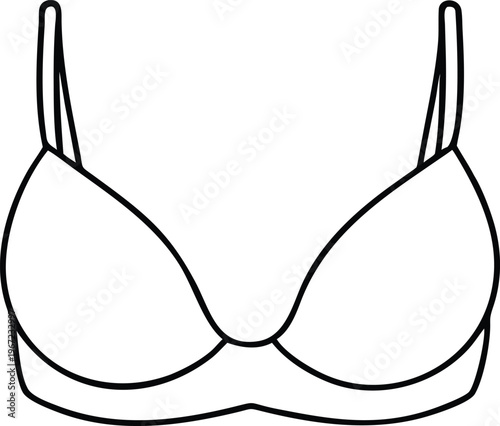 Detailed outline drawing of a push up bra with defined cups and straps