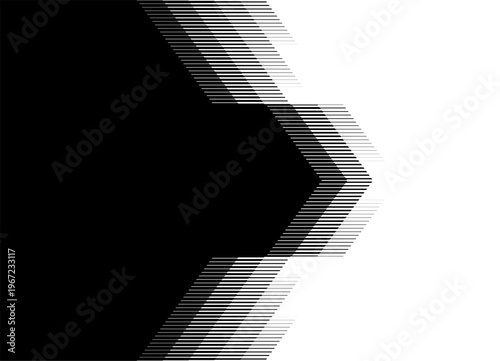 Smooth transition from black to white. Vector broken arrow with a point for text. Pattern from stripes. Design element. Modern vector background for covers, labels, advertising, packaging, print layou