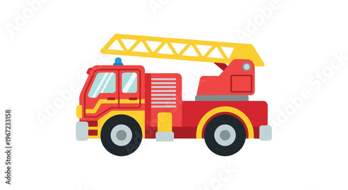 A red and yellow fire truck with a large extendable ladder on its upper roof