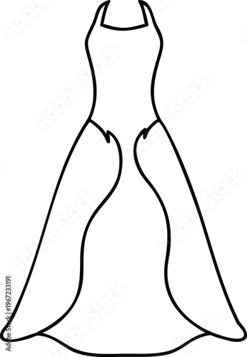 Dramatic halter neck gown outline featuring voluminous skirt panels for sophisticated designs