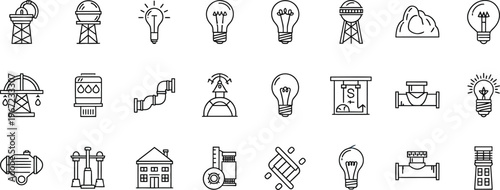 Collection of diverse architectural structures and design elements in black and white