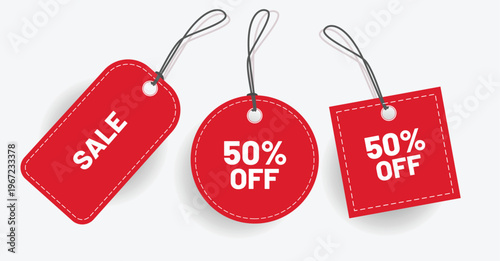Red sale tags discounts and promotions for retail and marketing campaigns