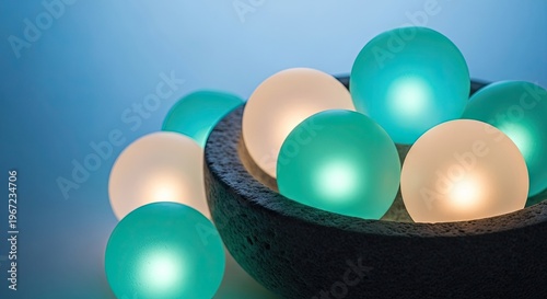 Glowing orbs in a textured bowl modern design on gradient background