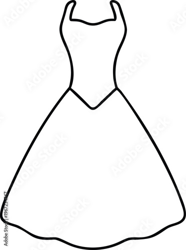 Elegant dress outline featuring wide straps and a distinctive V shaped empire waistline