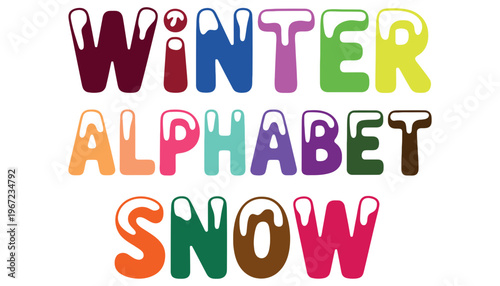Winter alphabet snow colorful illustration for kids learning