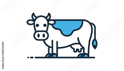 A cow icon illustration with a blue spot and milk drop