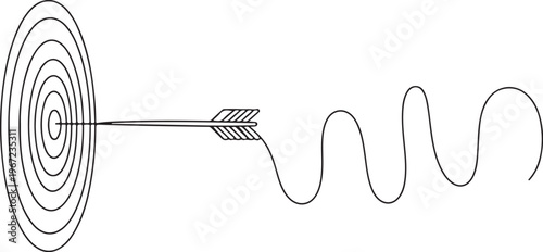 Arrow hitting target with wavy trajectory line Vector on a White Background