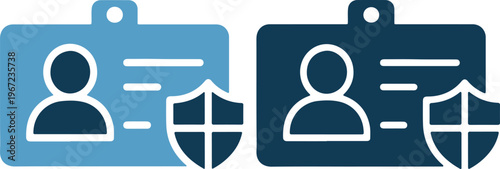 Two identification cards with shield icons for security and protection