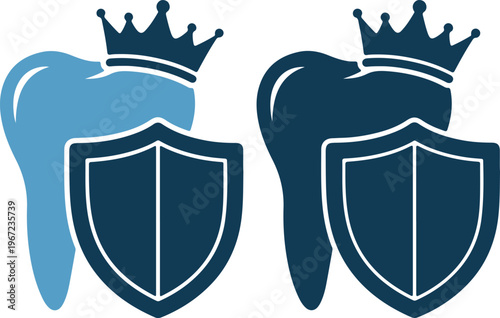 Dental shield and crown icons for protection and royalty in dentistry field