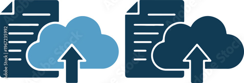 Cloud storage and data upload icons with documents and arrows
