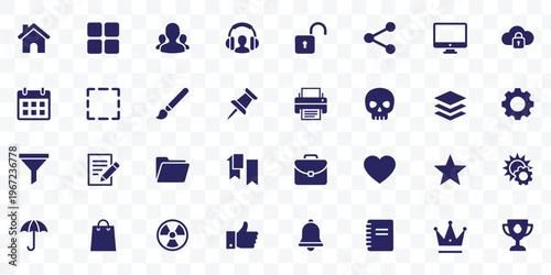 Modern UI UX Vector Icon Set Flat Design Business, Web and App Interface Elements, Essential Glyphs Collection
