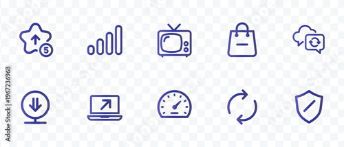 Technology and Business Line Icons Set Digital Interface, Communication, E-commerce, Performance, Security Vector Elements