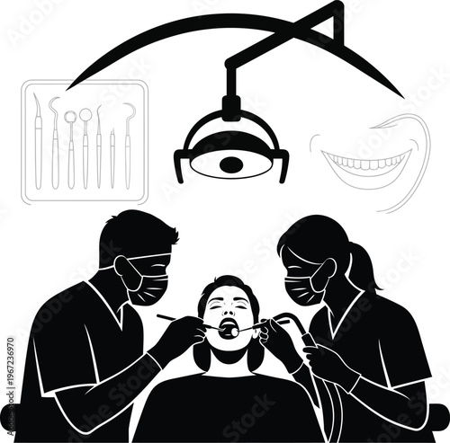 Dental procedure illustration two dentists attending to a patient
