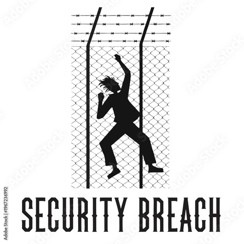 Stylized graphic of a figure scaling a barbed wire fence, representing a breach of security or a bold run for liberty