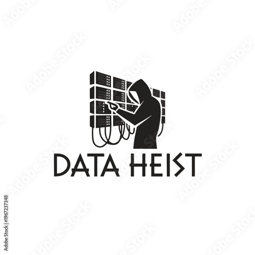 Cyber Security Data Heist Hacker Silhouette Server Room Illustration