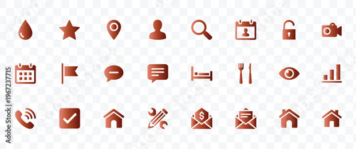 Brown Gradient UI UX Vector Icons Set. Modern Flat Design for Web and Mobile App Interface, Business and Digital Media Elements.