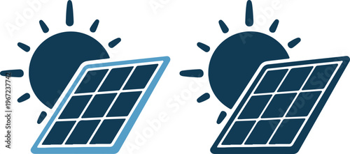 Vector illustration of solar panels with sun symbols