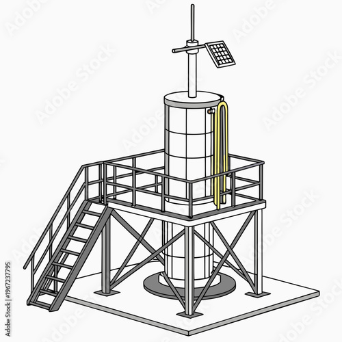 An industrial platform with a cylindrical tank and staircase