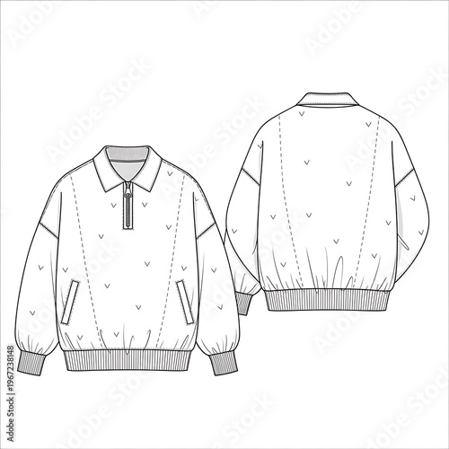 Fashionable Pullover Sweatshirt Design with Collar and Pockets.