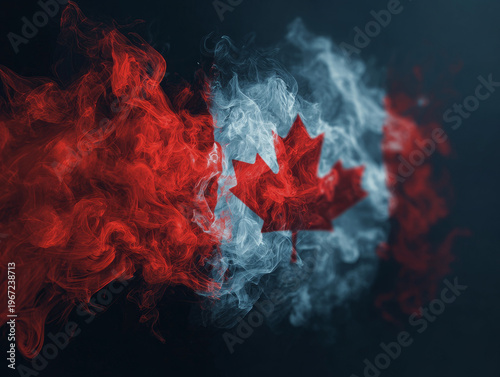Canadian Flag Smoke Art: Abstract Maple Leaf Design with Red and White Patriotic Symbolism