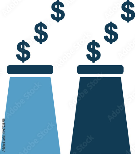 Two jars with money pouring in for savings and investment