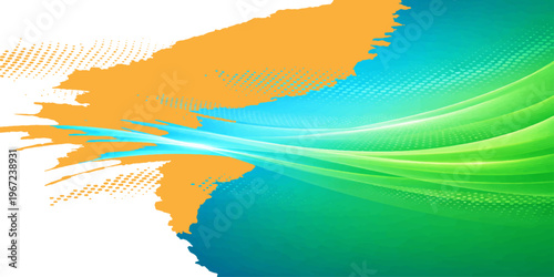 Abstract vector illustration of a tropical island beach landscape featuring a blue ocean wave under a sunset sky with sun reflection and summer clouds over the nature horizon at sunrise