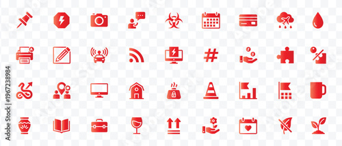 Modern Red Gradient Vector Icon Set Universal Collection for Business, Tech, Communication and Lifestyle UI UX Design