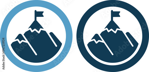 Mountain peak icons with flags in circle