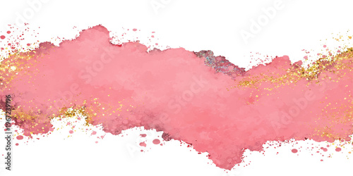 Abstract watercolor background with red ink splashes and pink paint stains creates a colorful grunge texture illustration with artistic brush splatters and paper drawing blobs
