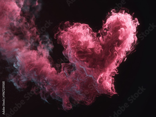 Romantic Heart Shape in Pink Smoke Art - Surreal Valentine's Day Imagery with Elegant Fluid Motion and Mystical Vapor on a Dark Background