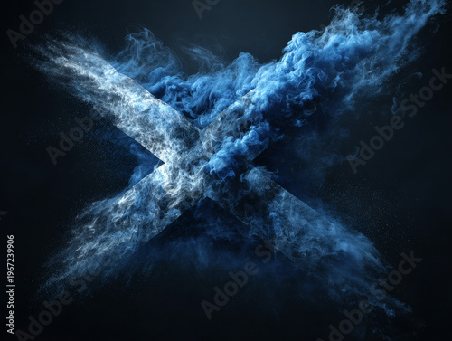 Scotland Abstract Blue Smoke and Vapor Cross: Enigmatic X Pattern Digital Art with Mystical Cloudy Effects, Scottish flag