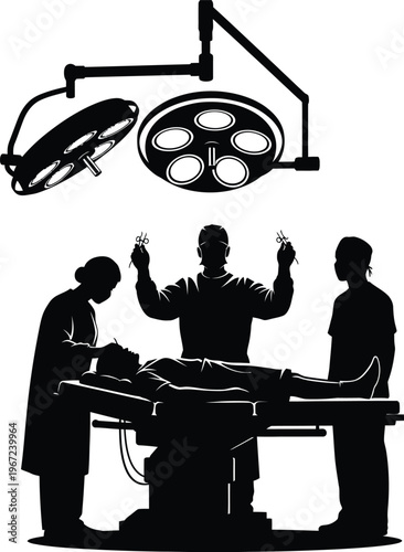 Surgical team in operation a silhouette of modern medical practice