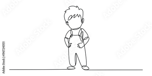 Continuous Line Drawing of a Little Boy Standing