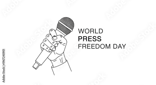A hand holding a microphone with world press freedom day text