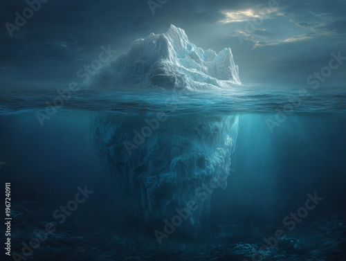 Majestic Iceberg Reflections in the Tranquil Arctic Ocean: Captivating Nature's Sublime Winter Scenery Amidst Global Warming Concerns