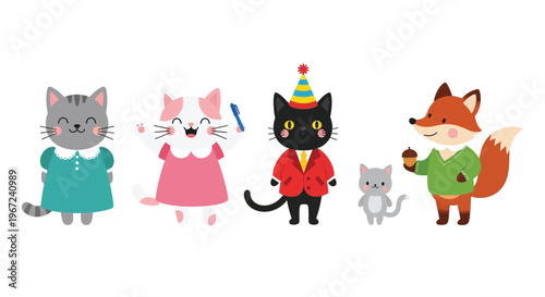Adorable cartoon animals celebrating a festive occasion together
