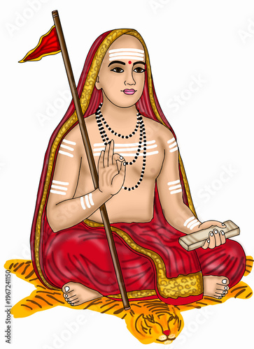 hand drawn digital art of aadi shankaracharya