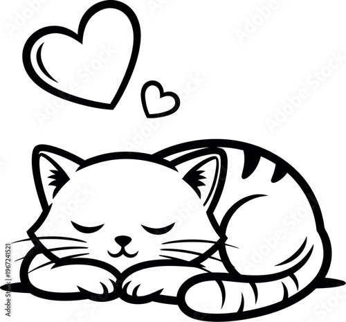 Cute sleeping cat with hearts above head