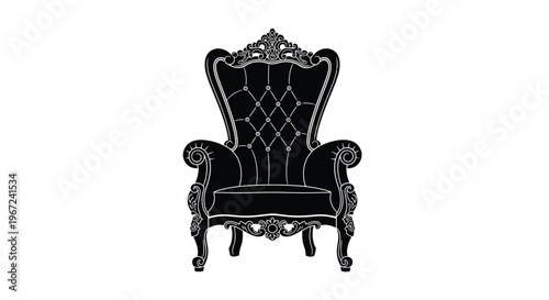 Elegant black silhouette of a vintage ornate armchair on white background