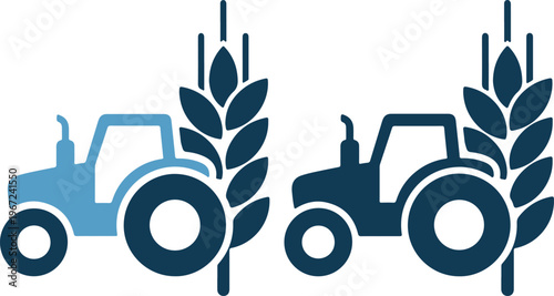 Tractors and wheat icons in blue