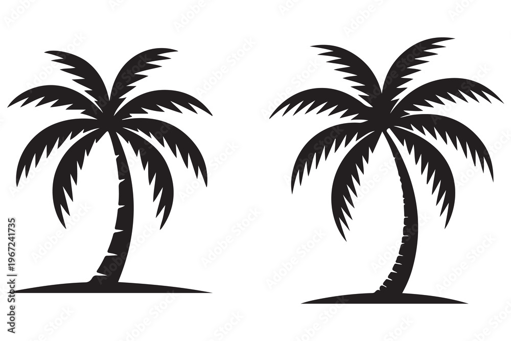 Fototapeta premium Palm tree silhouette tropical beach island summer nature illustration