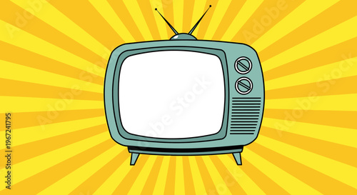 Retro television with blank screen on pop art background
